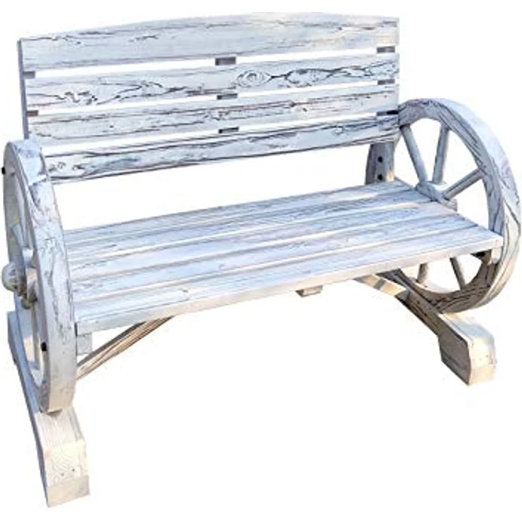 HTI-Line Gartenbank mit Wagenrad-Design, Fichtenholz, braun und weiß, 114 x 80 x 54 cm / 115 x 66 x 61 cm – Bild 1