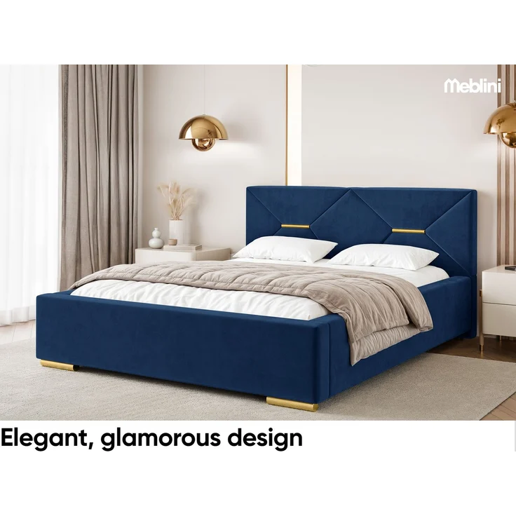 MEBLINI Polsterbett 120x200 ohne Lattenrost ohne Matratze – LIZZY – Blau Samt – Doppelbett ohne Bettkasten - Stauraumbett - Kopfteil Bett ohne Stauraum – Bild 3