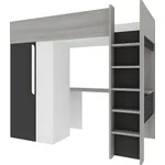 Vente-unique - Hochbett mit Schreibtisch & Kleiderschrank - 90 x 200 cm - Anthrazit & Weiß - NICOLAS II