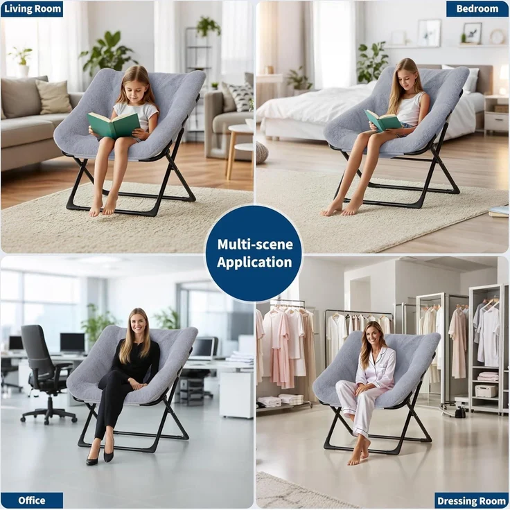Sessel klappbar Lesesessel Fußhocker Erwachsene Wohnheim Grau – Bild 5