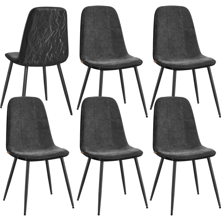 VASAGLE Esszimmerstuhl 6er Set, Küchenstuhl, Polsterstuhl, Metallbeine, verstellbare Füße, pflegeleicht, Chenille-Gewebe, PU mit von Gletschern inspiriertem Muster, schiefergrau ZH2506054 – Bild 1