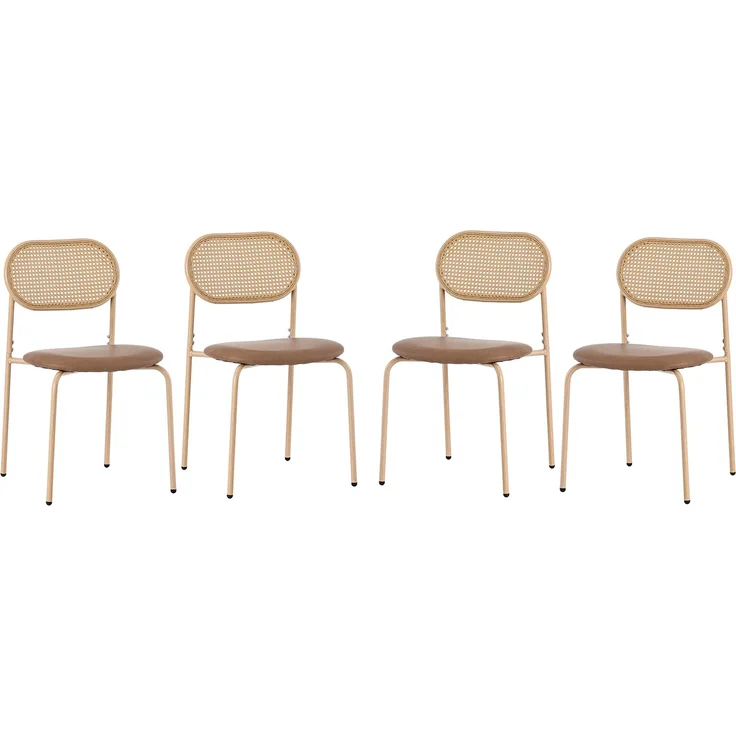 Merax 4er set Esszimmerstuhl, Freizeitstuhl mit vier Stützbeinen aus Metall, Rattan-Freizeitstuhl, Wohnzimmer- und Schlafzimmerstuhl, Braun – Bild 1