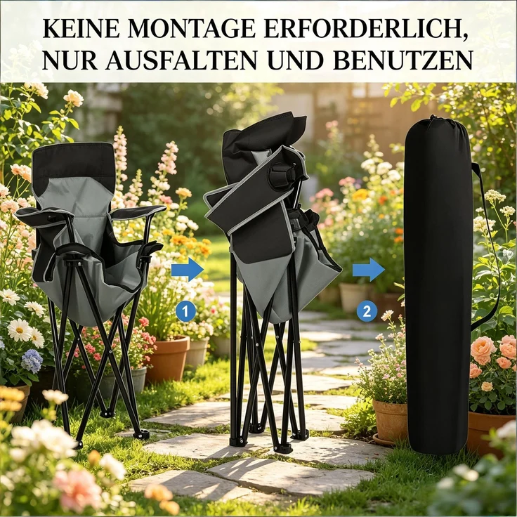 JARDJ Klappstuhl im Freien mit Tassenhalter,Strandstuhl,Campingstuhl,Sonnenlieger (nur mit Strandstuhl) – Bild 3
