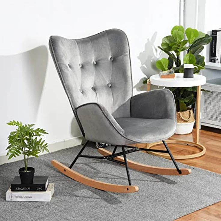 Möbel, Cosy Epping Velvet Dark Grey, Schaukelstuhl, Freizeitstuhl und Ruhe, Velours, Grau, für Wohnzimmer, Esszimmer, Füße aus Holz, Metall, 68 x 87 x 98 cm – Bild 3
