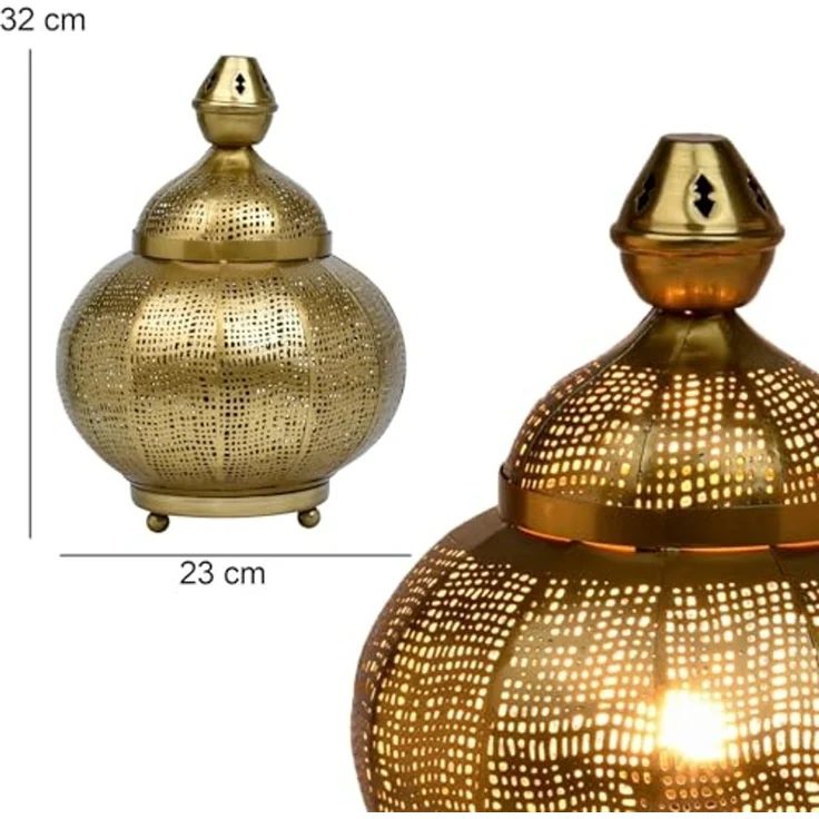 Marrakesch Orient & Mediterran Interior Nachttischlampe Orientalische Deko Tischlampe Nachttischlampe Lampe Jamala Gold, Leuchtmittel nicht im Lieferumfang enthalten, Handarbeit – Bild 5