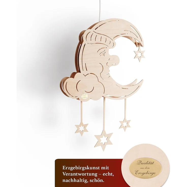 Saico LED-Fensterbild Träumender Mond am Sternenhimmel Holz 44 cm warmweiß natur – Bild 4