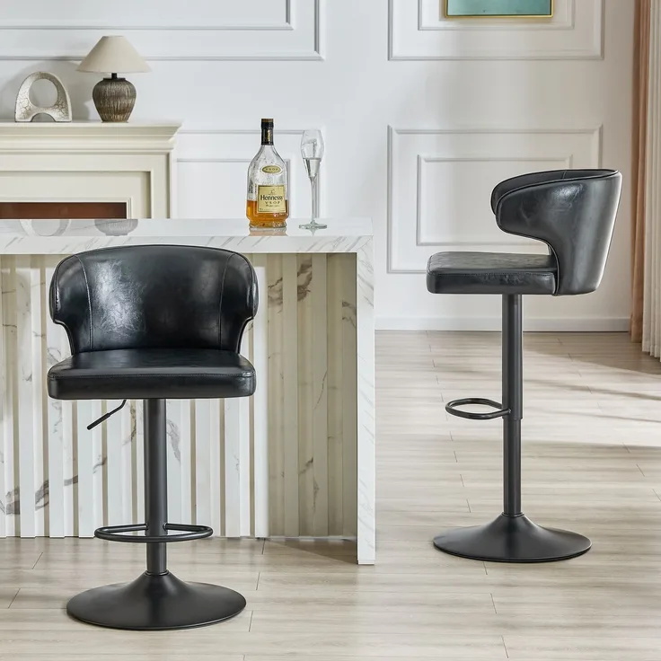 2er Set Barhocker mit Lehne Höhenverstellbar, 360° Drehbar Barstuhl mit großem Sockel & Fußstütze, Moderner Küchenhocker für Bar Küche Theke (Nur Stühle)--Schwarz--110x45x49.7cm--YOUDENOVA