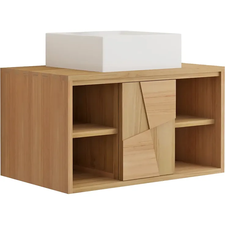 Vente-unique - SUMBAWA Waschbeckenmöbel Holz, Platte Beige - B 50 cm x H 45 cm x L 80 cm – Bild 3