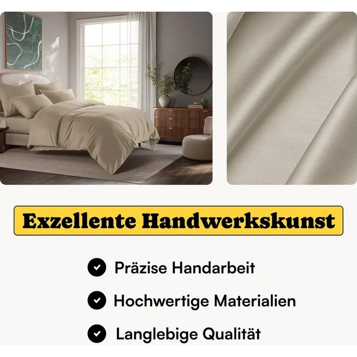 Seralino Spannbettlaken Mako Satin Spannbetttuch (100% Bio Baumwolle), 100% Bio-Baumwolle, Gummizug: rundum, Etiketten zeigen Seiten – schnelles, unkompliziertes Beziehen garantiert, Fairtrade/ GOTS zertifizierte uni Bettlaken, weich – Bild 2