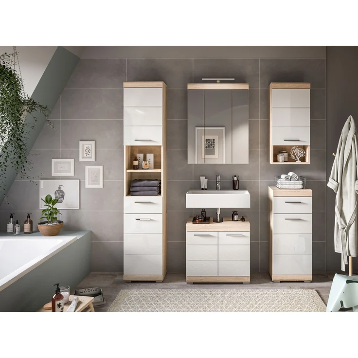 Badezimmer-Set >Lambada< in sonoma eiche hell/weiß - 164x191x34cm (BxHxT) – Bild 6