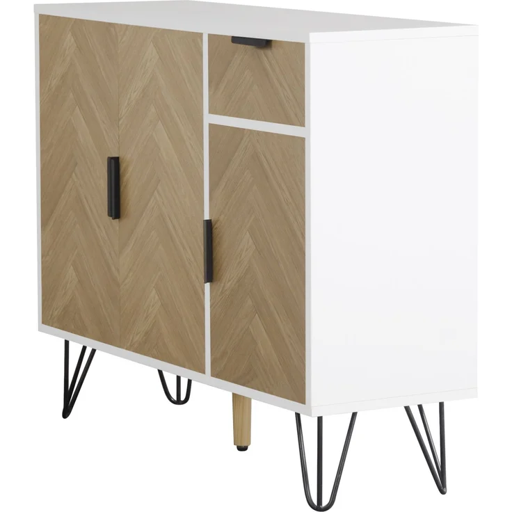 DESVIAE Sideboard Aufbewahrungsschrank mit Schublade, 90x71,5x30 cm, MDF und Spanplatte, Weiß und Holzfarbe – Bild 8