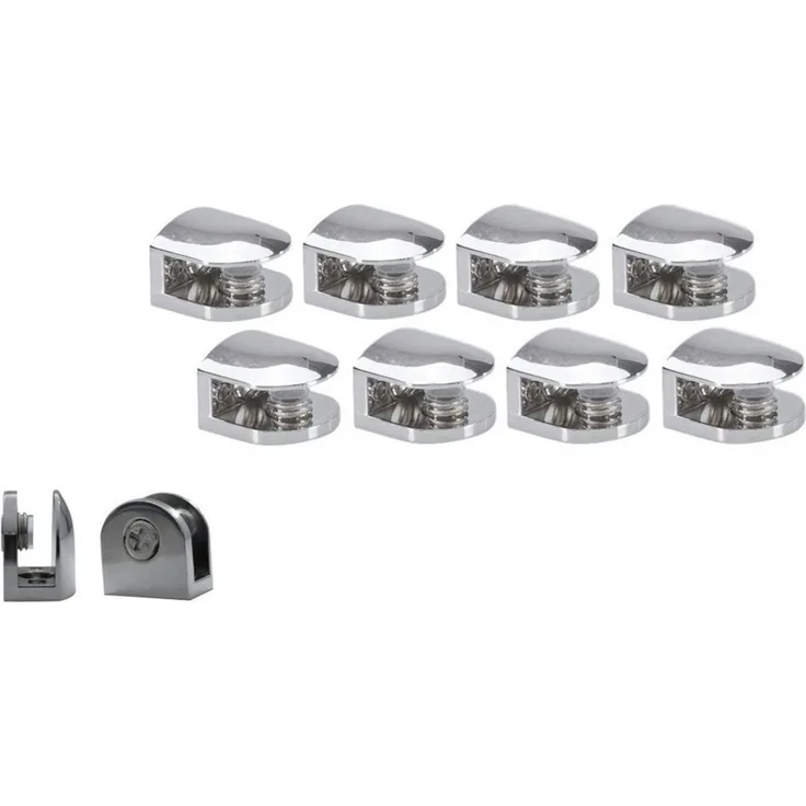 HOOZ Wandregalhalter 8er Set Regalhalter Chrom für Glas & Holzeinlagen, Set 8-tlg, für Regalböden zwischen 6 und 8 mm