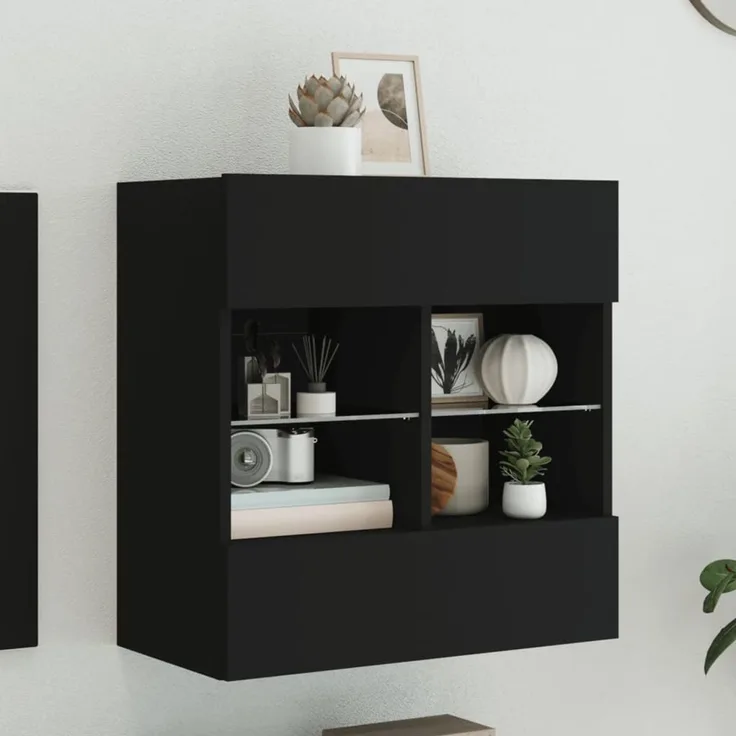 TV-Wandschrank, Fernsehschrank mit LED-Leuchten Schwarz 58,5x30x60,5 cm