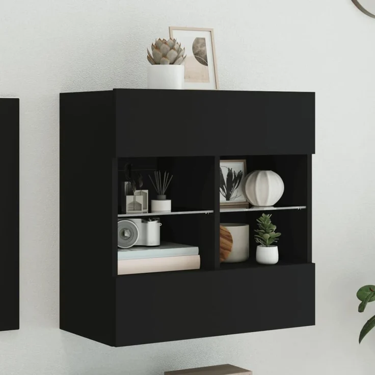 TV-Wandschrank, Fernsehschrank mit LED-Leuchten Schwarz 58,5x30x60,5 cm – Bild 1
