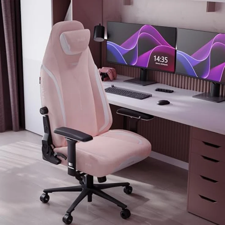 Diablo Ergonomischer Gaming Stuhl Stoff X.Eye Prime Pc Stuhl mit Magnet-Kopfstütze Gaming Sessel Kühlfunktion Gaming Stuhl Ergonomisch Strapazierfähiger Stoff Gaming Chair 140 kg Akira Pink – Bild 2