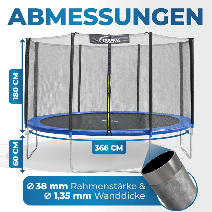 Terena Trampolin ø 366 cm mit Sicherheitsnetz | bis 150kg – Bild 7