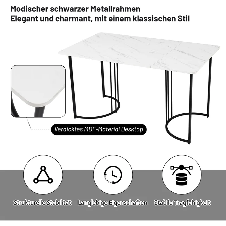 Essgruppe 5-tlg, Esstisch 140x80x75 cm & 4 dunkelgrüne Samtstühle – Bild 7