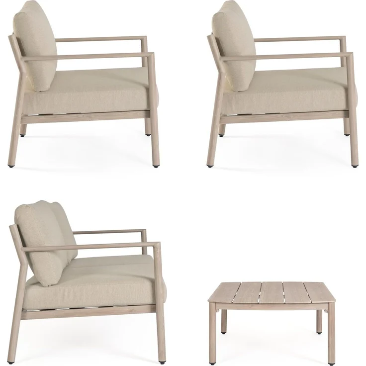4er Garten-Set Risuri - Aluminium Timber Natur & Polyester-Stoff Beige – Bild 5