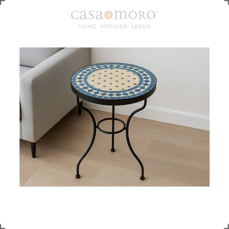 Mosaik-Beistelltisch Ø45 cm Blau-Raute – Bild 11