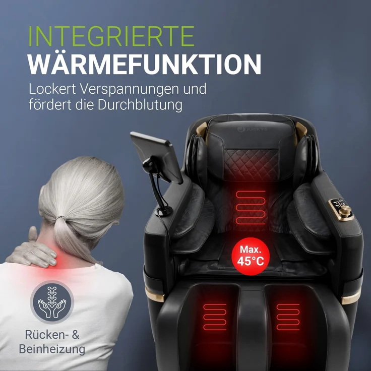Juskys Massagesessel Naxos, mit LCD-Bedienfeld, Bluetooth, Airbags, Heizung, Rollenmassage, USB & Fußverlängerung, Fix-Point-Technologie - Schwarz – Bild 3