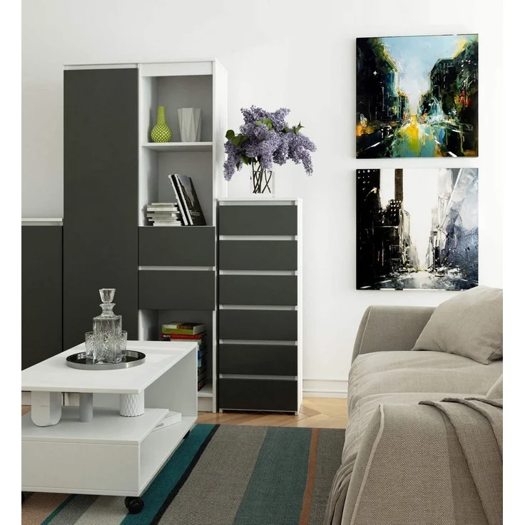 Home Collective Kommode 40 cm breit Holz Highboard Sideboard für Flur Schlafzimmer Wohnzimmer (Mehrzweckschrank Schrank schmal Kommode Schlafzimmer mit Schubladen), Kinderzimmer Organizer, 109 cm hoch mit 6 Schubladen weiß-graphit – Bild 3