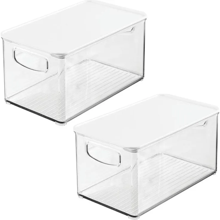 mDesign Organizer Box Aufbewahrung Ablage Deckel Griff 2er-Set Transparent/Weiß