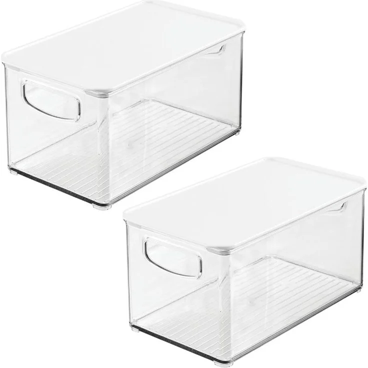 mDesign Organizer Box Aufbewahrung Ablage Deckel Griff 2er-Set Transparent/Weiß – Bild 1