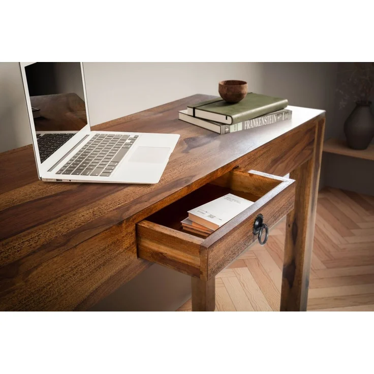Schreibtisch Sheesham Massivholz 118x40x76cm mit Schublade Homeoffice platzsparend – Bild 6