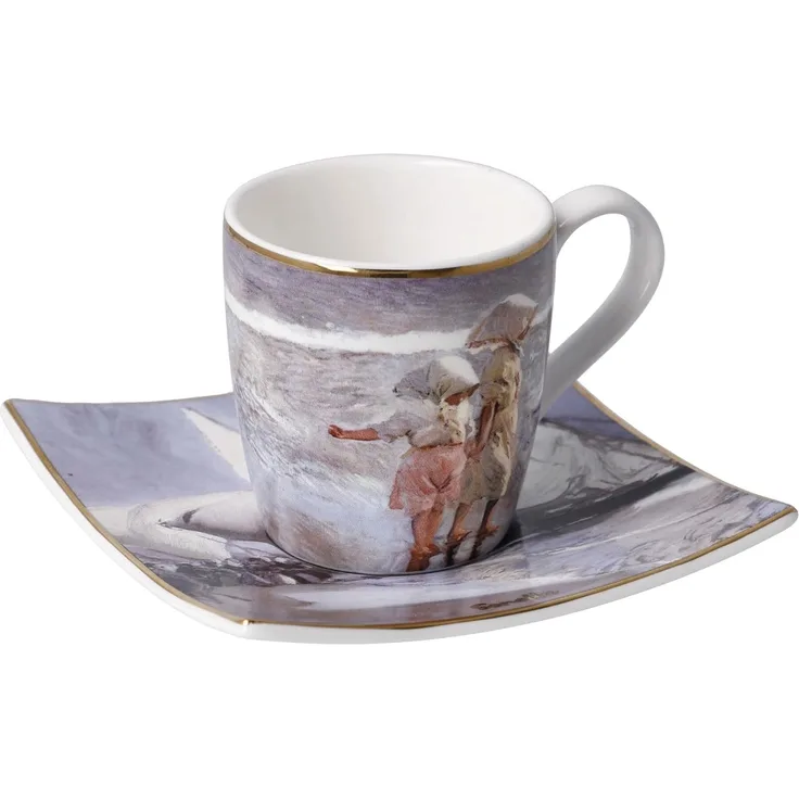 Goebel Espressotasse Joaquin Sorolla - Schwestern am Strand, mit Untertasse, Artis Orbis, Fine Bone China, Bunt, 100 ml, 67018081