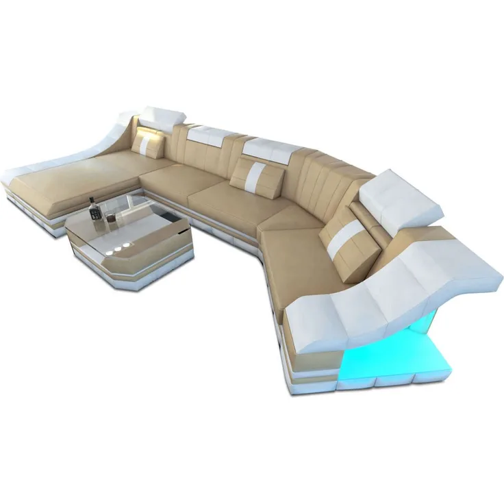 Mini Couch Turino C - Büffelleder - sandbeige-weiß - Links