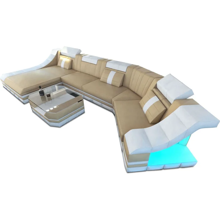 Mini Couch Turino C - Büffelleder - sandbeige-weiß - Links – Bild 1