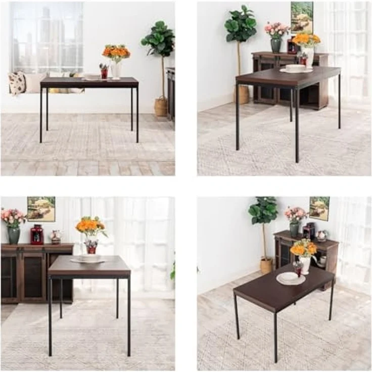 FurnitureR Beistelltisch 120x70x75 cm | EXTRA-Dicke Platte 3,8 cm | Metallgestell schwarz matt | Eichenoptik Dunkelbraun – Bild 4