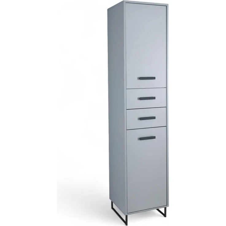 TUNIS Badezimmer Hochschrank in Grau / Eiche Sonoma Optik - Badezimmerschrank Bad Schrank mit viel Stauraum - 41 x 185 x 38 cm (B/H/T)
