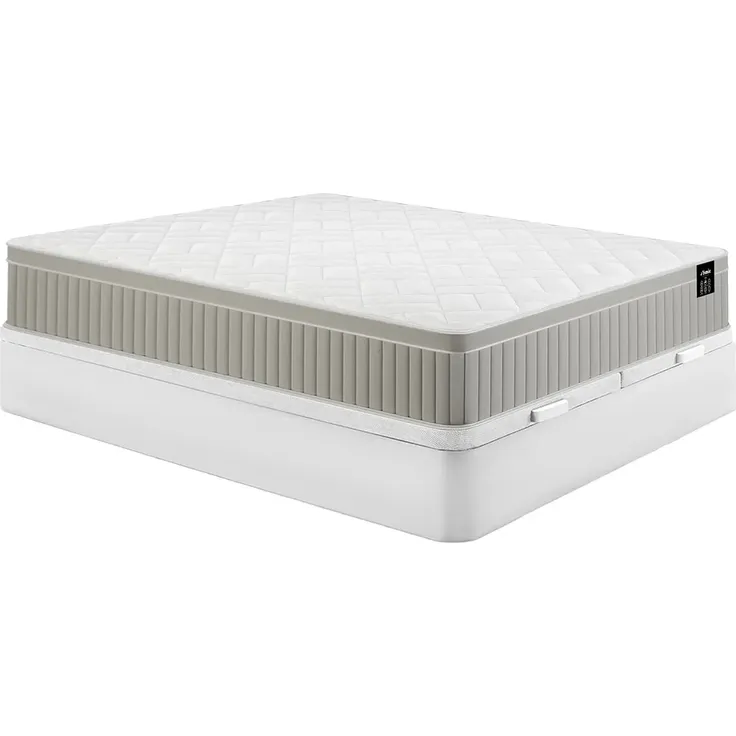 Vente-unique - SOMIRA Set aus Matratze und Bettgestell StoffHolz, Platte Weiß - B 180 cm x H 30 cm x L 200 cm