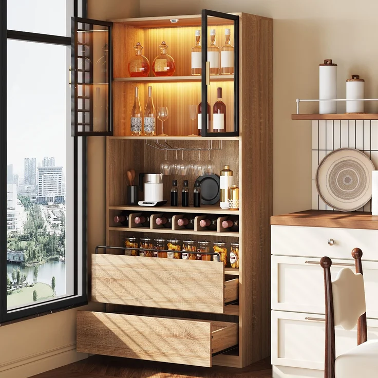 Badezimmerschrank,Spirituosenschrank,Vitrine Vitrinenschrank mit Glastüren und Beleuchtung 180 CM – Bild 3