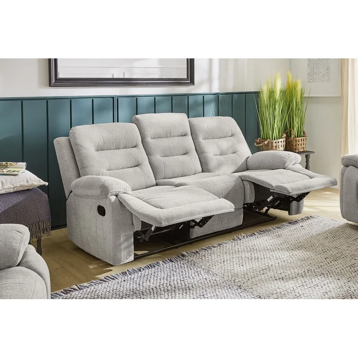 3-Sitzer-Relaxsofa Federkern mit Liegefunktion Dreier-Couch Stoff Chenille Grau – Bild 3