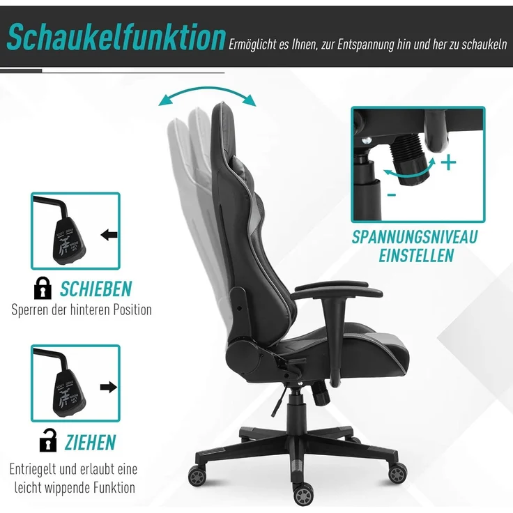 Vinsetto Schreibtischstuhl Gamingstuhl ergonomisch – Bild 5