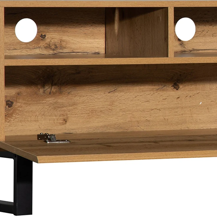 TV-Schrank 180 cm Eiche und Anthrazit, modernes Lowboard mit Flügeltür, Schubladen und offenen Fächern – Bild 8