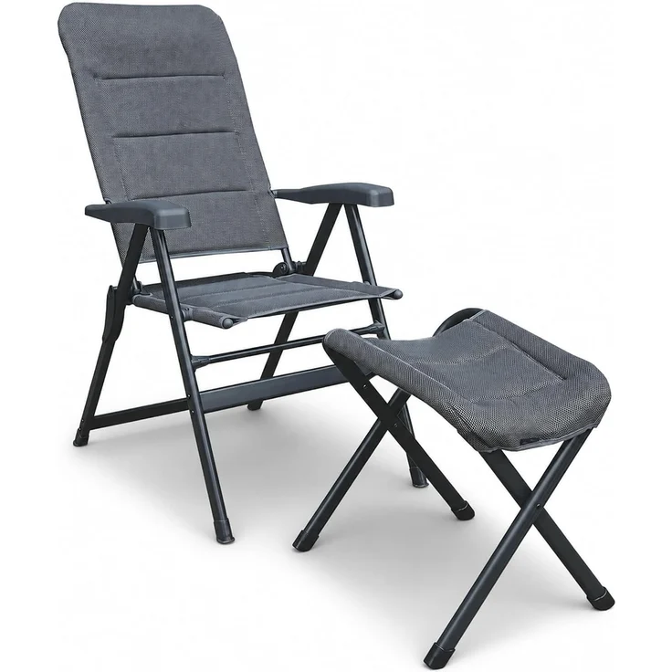 osoltus Alu Camping Klappsessel Hochlehner mit Hocker 3D Soft Touch Open-Grey – Bild 1