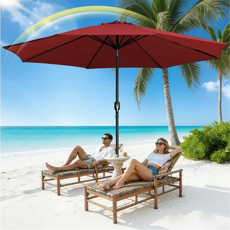 Clanmacy Sonnenschirm Sonnenschirm Ø350 cm Balkonschirm Gartenschirm UV50+ ohne Knick Rot, LxB: 350x350 cm, Stabiler knickbar/für Garten, Balkon, Terasse/Sonnenschutz – Bild 5