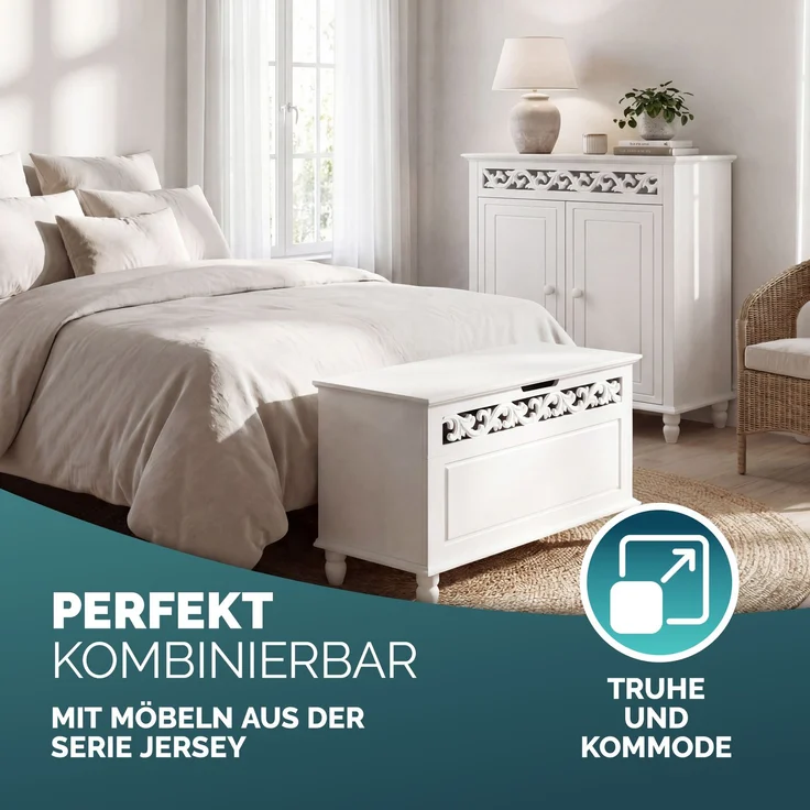 CASARIA Kommode und Sitzbank Jersey Kombi-Set, weiß – Bild 1