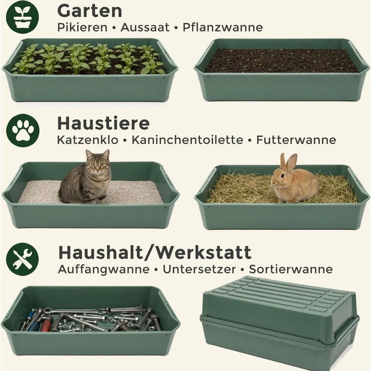 Hausfelder Pflanzschale Pikierschale, Anzuchtschale Grün, 32x58x11cm, 10 Sttück (10er Set, 10 St), als Pflanzwanne, Blumenkasten oder Anzuchtschale nutzbar – Bild 4