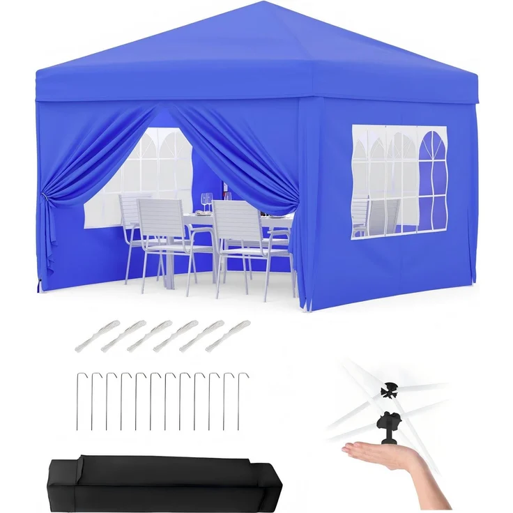 Faltpavillon 3x3 m wasserdicht stabil mit 4 Seitenwänden – Pop up Pavillon faltbar aus 420D Oxford, UV-Schutz 50+, 3-Fach höhenverstellbar, Partyzelt mit Tragetasche für Garten & Outdoor (Blau)