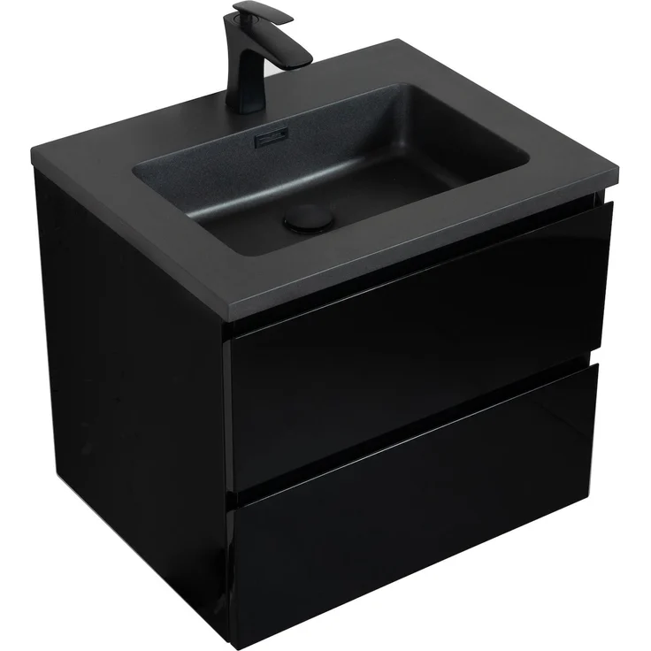 Badplaats Badmöbel Set mit Waschbecken und Unterschrank Angela 60 x 48 cm Schwarz Matt - Waschbeckenunterschrank mit Soft-Close und Schwarze Waschbecken, Vorgemontiert – Bild 5