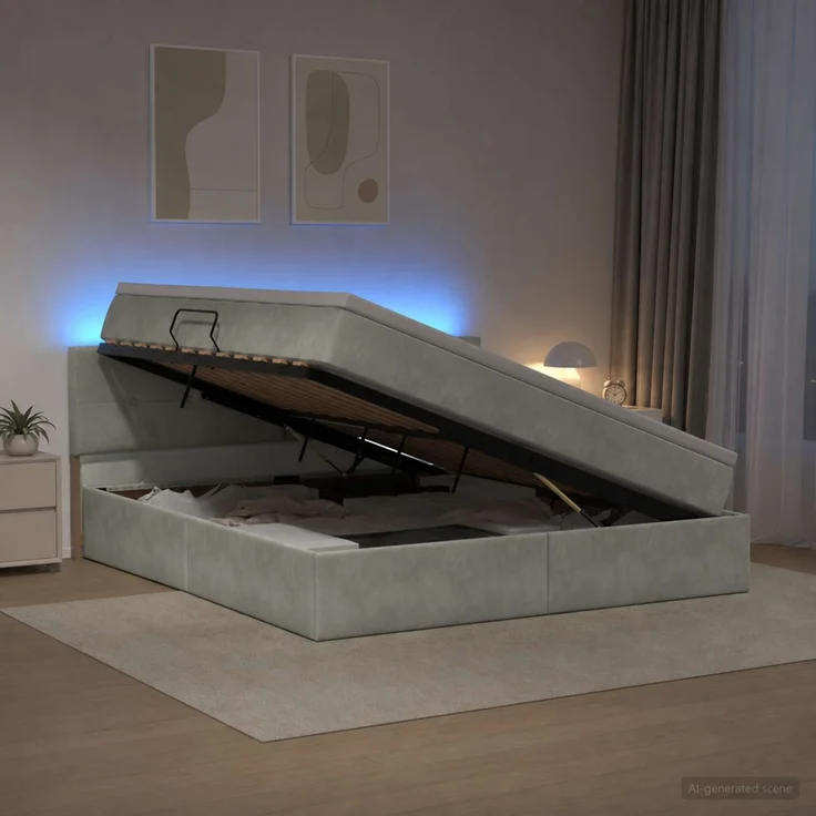 vidaXL LED-Speicherbett mit Matratze Hellgrau 180 x 200 cm Samt 3459264 – Bild 1