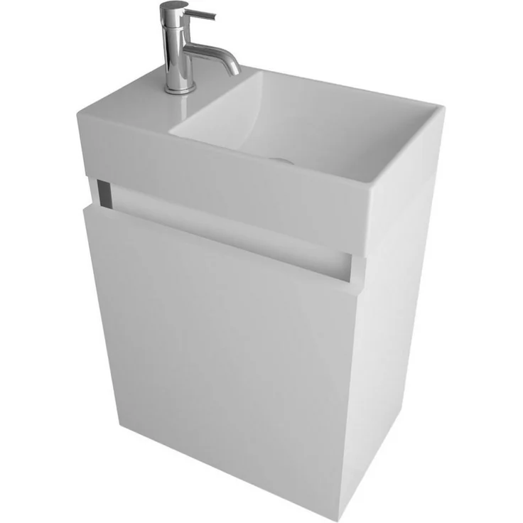 Alpenberger Badmöbel-Set Gäste WC Waschbecken mit Unterschrank - Badschrank Hängend, (2-tlg. Waschtisch Set Weiß, Waschbeckenunterschrank mit Softclose), Waschplätze für Kleine Bäder - Badschrank Hängend und Vormontiert – Bild 1