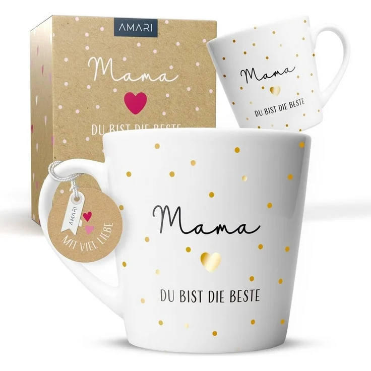 Amari Tasse für die Beste Mama Geschenk hochwertige Goldveredelung, Muttertag, Kaffeetasse, Teetasse, Bürotasse, 330 ml – Bild 1