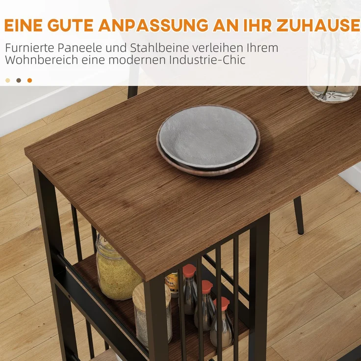 Bartisch Stehtisch Küchentresen, Industriedesign, 3 Regale, 120 x 40 x 105 cm; Schwarz + Braun--Braun--105x40x120cm--YOUDENOVA – Bild 7