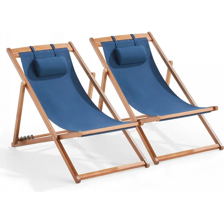 Oviala Liegestuhl Socoa, Blau, FSC-Eukalyptusholz, 4 Positionen, 62x88x105 cm, Gartenliege