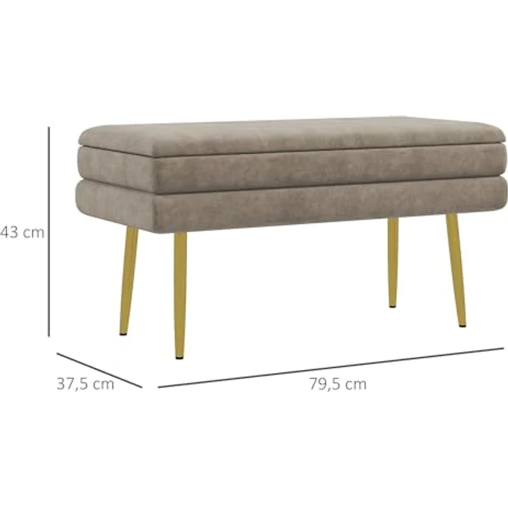 HOMCOM Sitzbank, Polsterbank mit Stauraum, Samtoptik, Bettbank mit Stahlbeine, Schuhbank, Aufbewahrungsbank für Wohnzimmer, Schlafzimmer, Beige, 79,5 x 37,5 x 43 cm – Bild 3